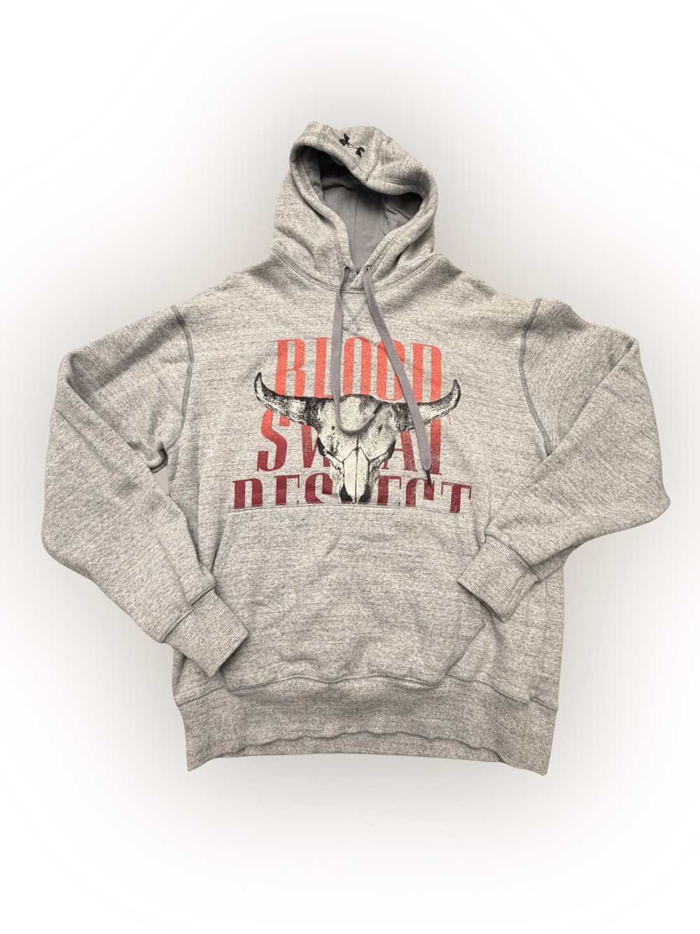 Women’s Under Armour Project Rock Gray Pullover Hoodie Bull Skull Graphic Size S